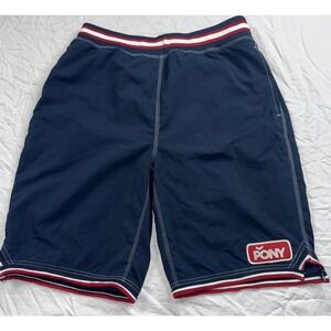 PONY Athletic  Basketball Shorts Mens Large Blue Y2K PONY Spellout Performance